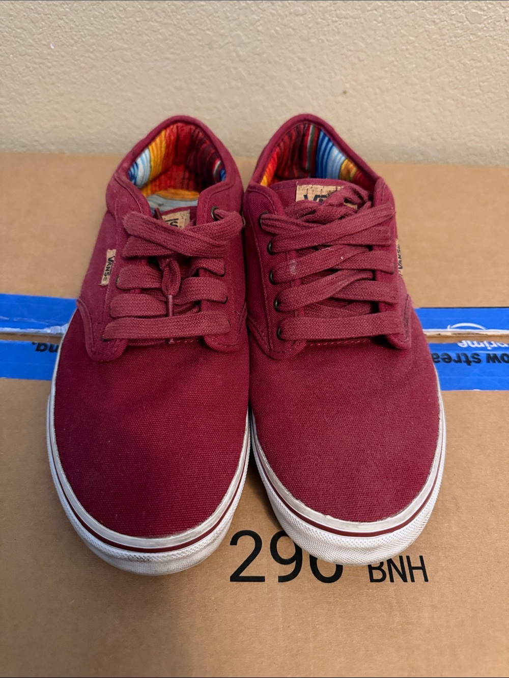 Vans Burgundy Canvas Sneakers with Colorful Lining